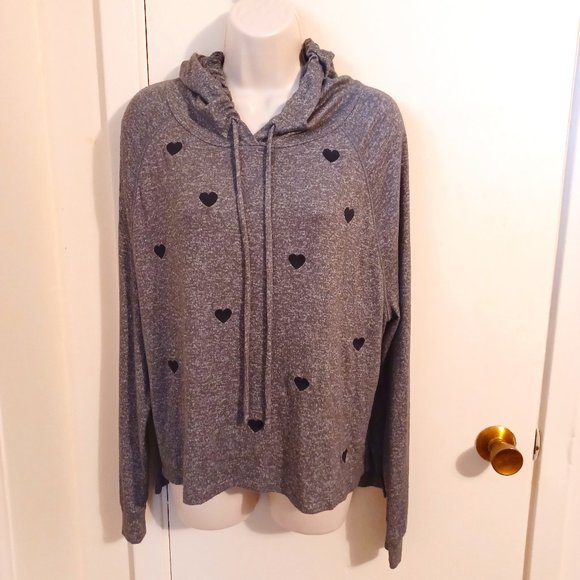 Victoria Secret PINK Black Hearts Gray Hoodie Medium - Picture 1 of 8